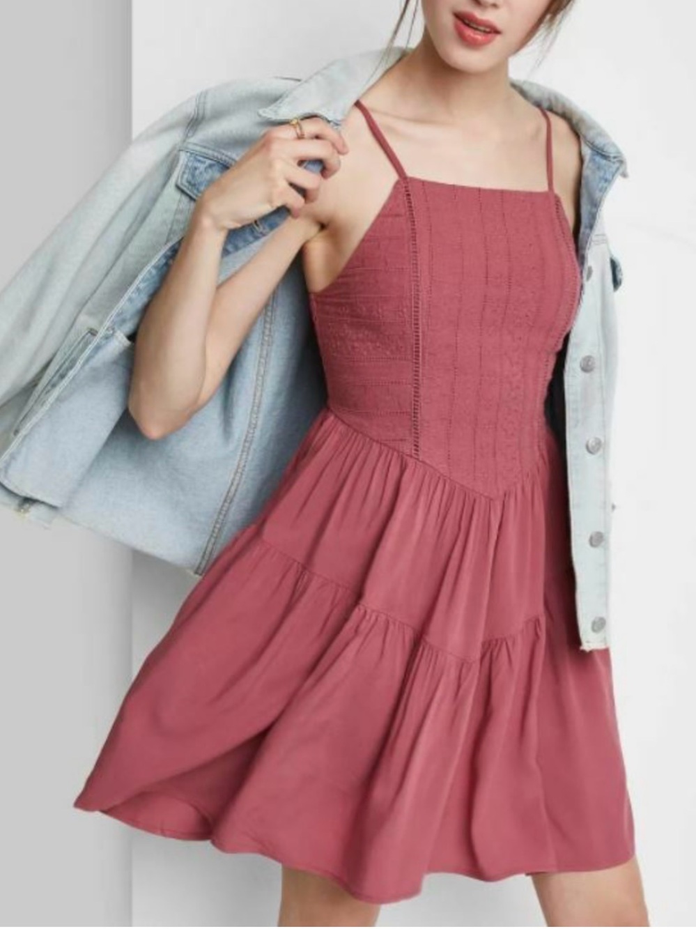 NWT wild fable Dusty Rose Spaghetti-Strap Tiered Mini Dress - Picture 1 of 3